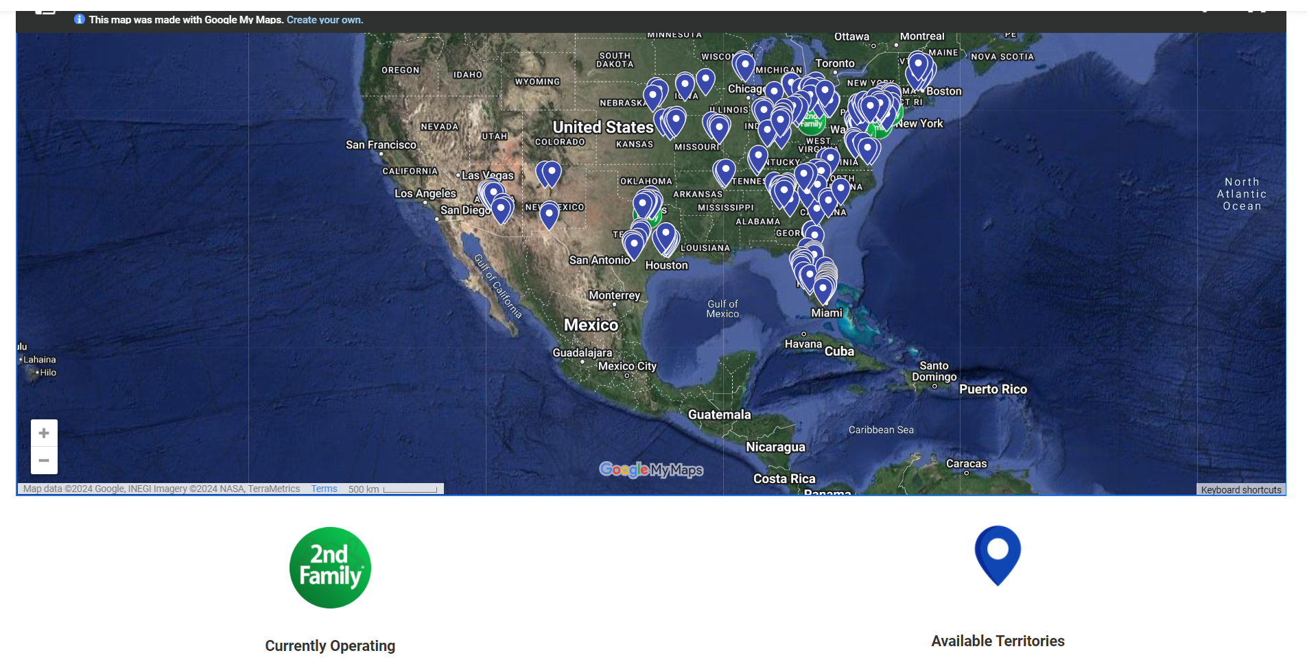Screenshot of 2nd Family territories available for future franchisees.