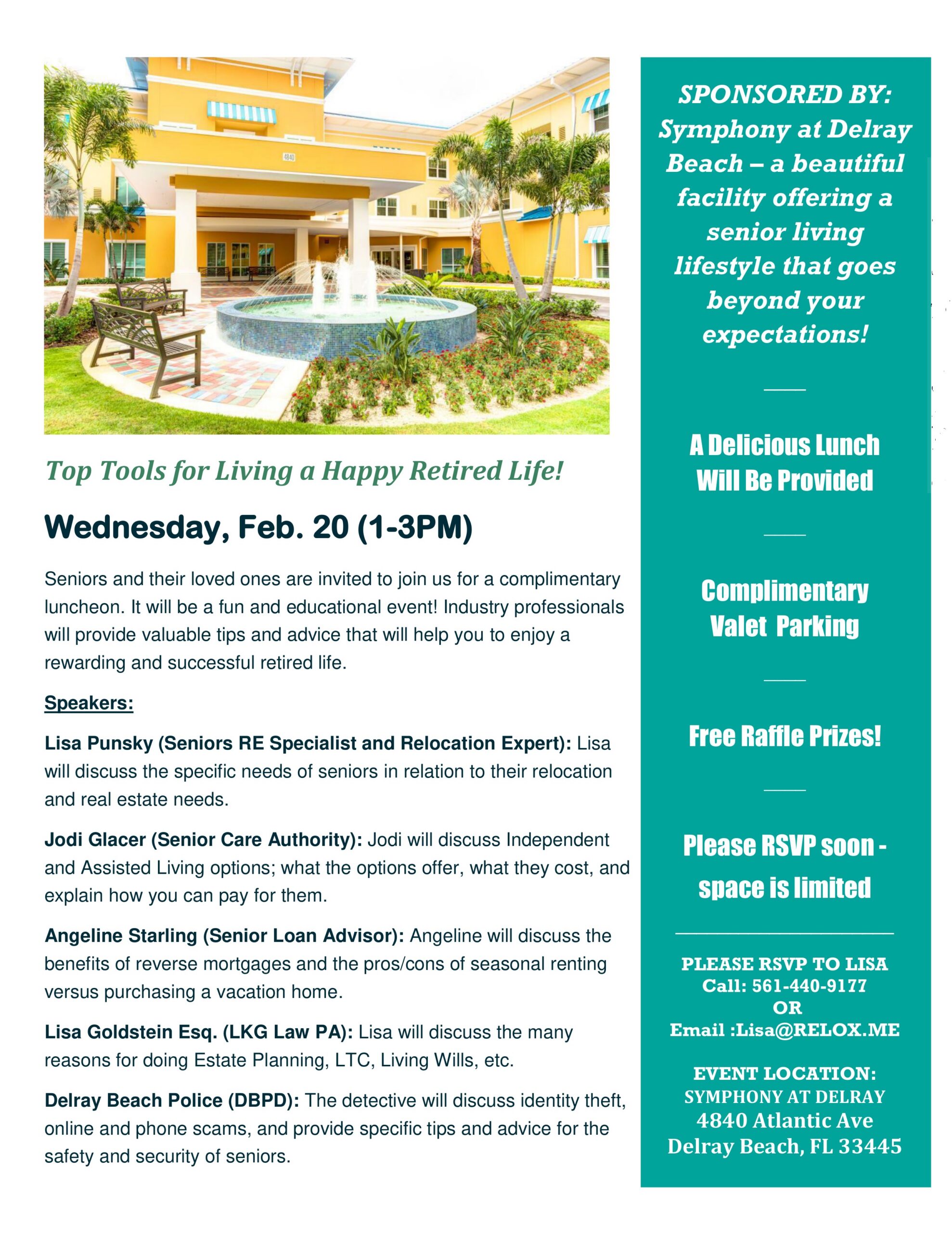 ATTENTION DELRAY BEACH, BOYNTON BEACH AND LAKE WORTH RETIREES and CONCERNED CHILDREN: YOU ARE INVITED TO TOOLS FOR LIVING A HAPPY & RETIRED LIFE