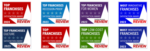 An image showing eight awards won by the Senior Care Authority franchise company.